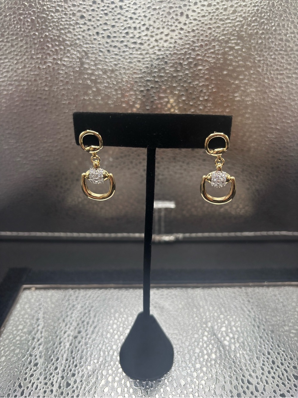 Gold Drop Hoop Earrings with Pave Accent